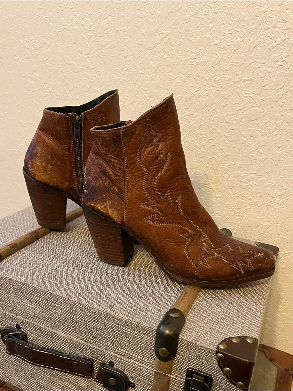 Liberty Black Ladies Avery Boho Drica Red Brown Ankle Boots- Size 8